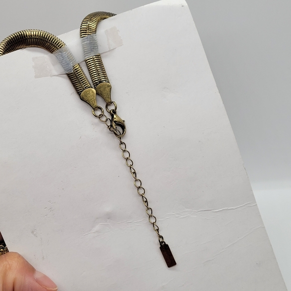 BaubleBar Opaque Amber Navy & Pink Glass Scarab Style Statement Necklace 16”+3” - Picture 2 of 12